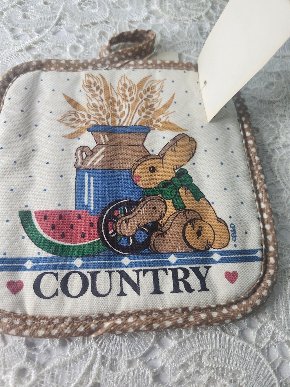 Vintage Country Bunny Rabbit Quilted Potholder Hot Pad Set NOS Farmhouse Kitchen